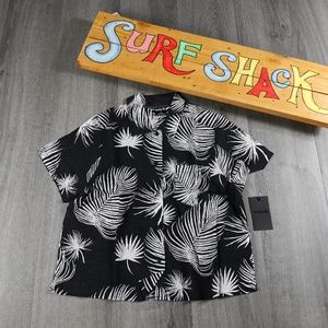 Womens Hurley Getaway Printed Palm Black White Button Up Shirt Size Small